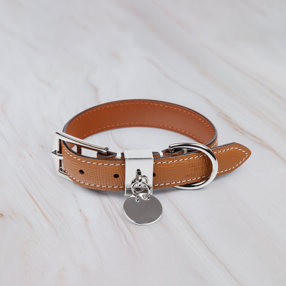 Brown luxury leather dog collar 