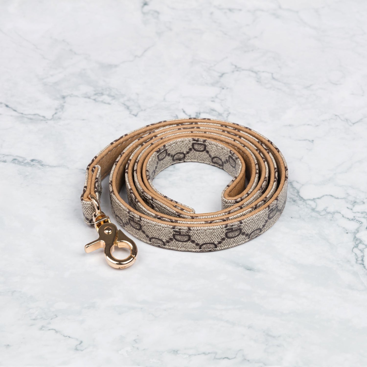 Designer Vintage Leather Dog Leash Khaki