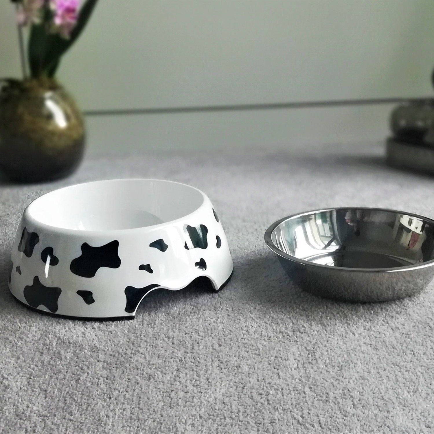 Colorful Cartoon Double-Deck Feeding and Drinking Dog Bowl - Cow