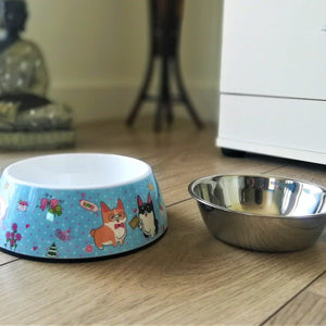 Colorful Cartoon Double-Deck Feeding and Drinking Dog Bowl - Light Blue