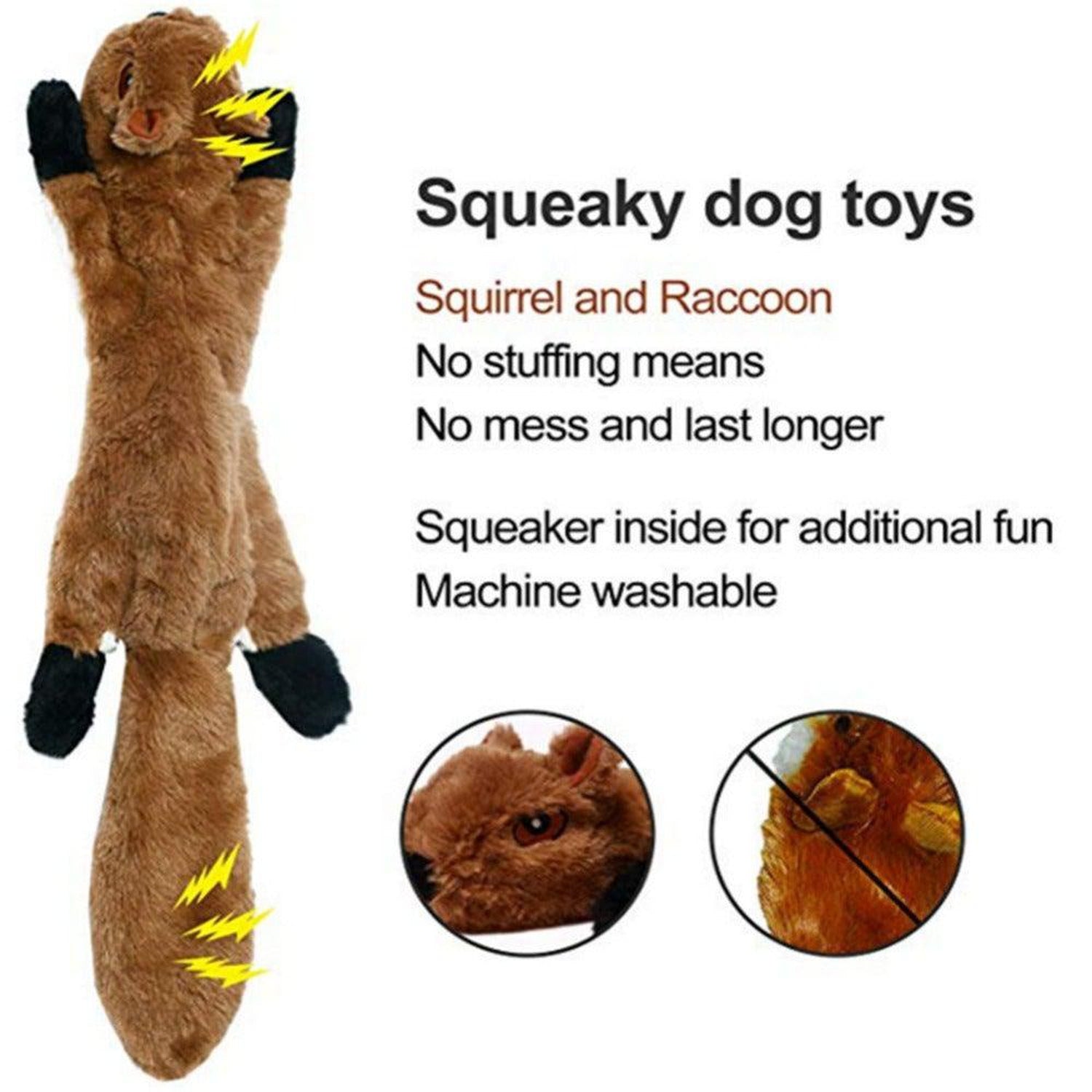 Interactive Squeak Plush Dog Toy Brown