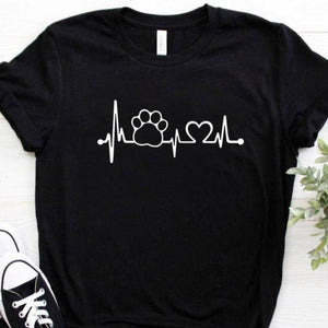 Paw Heartbeat Lifeline Casual Tshirt - Black