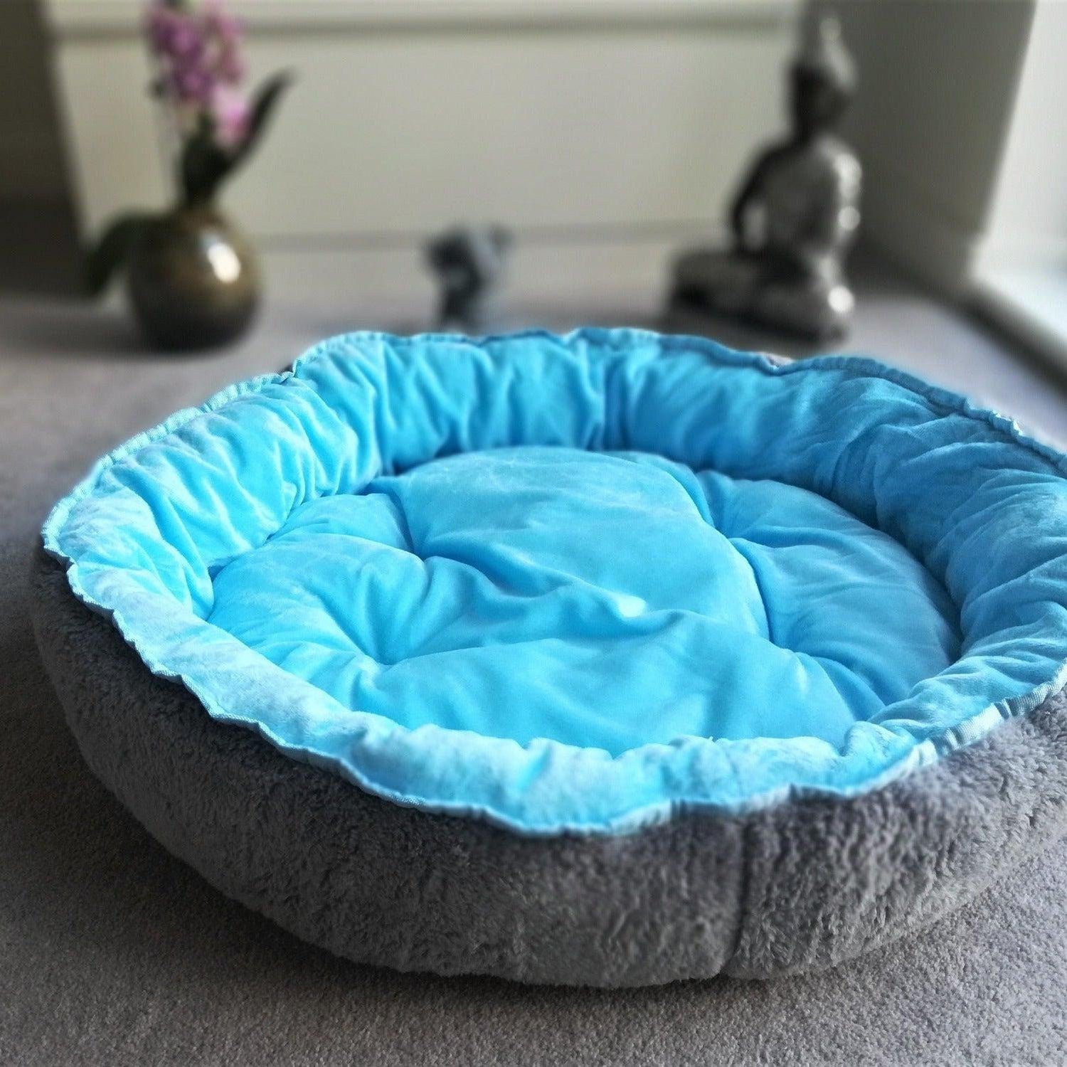 Plush Cushion Double Sided Dog Bed - Lake Blue