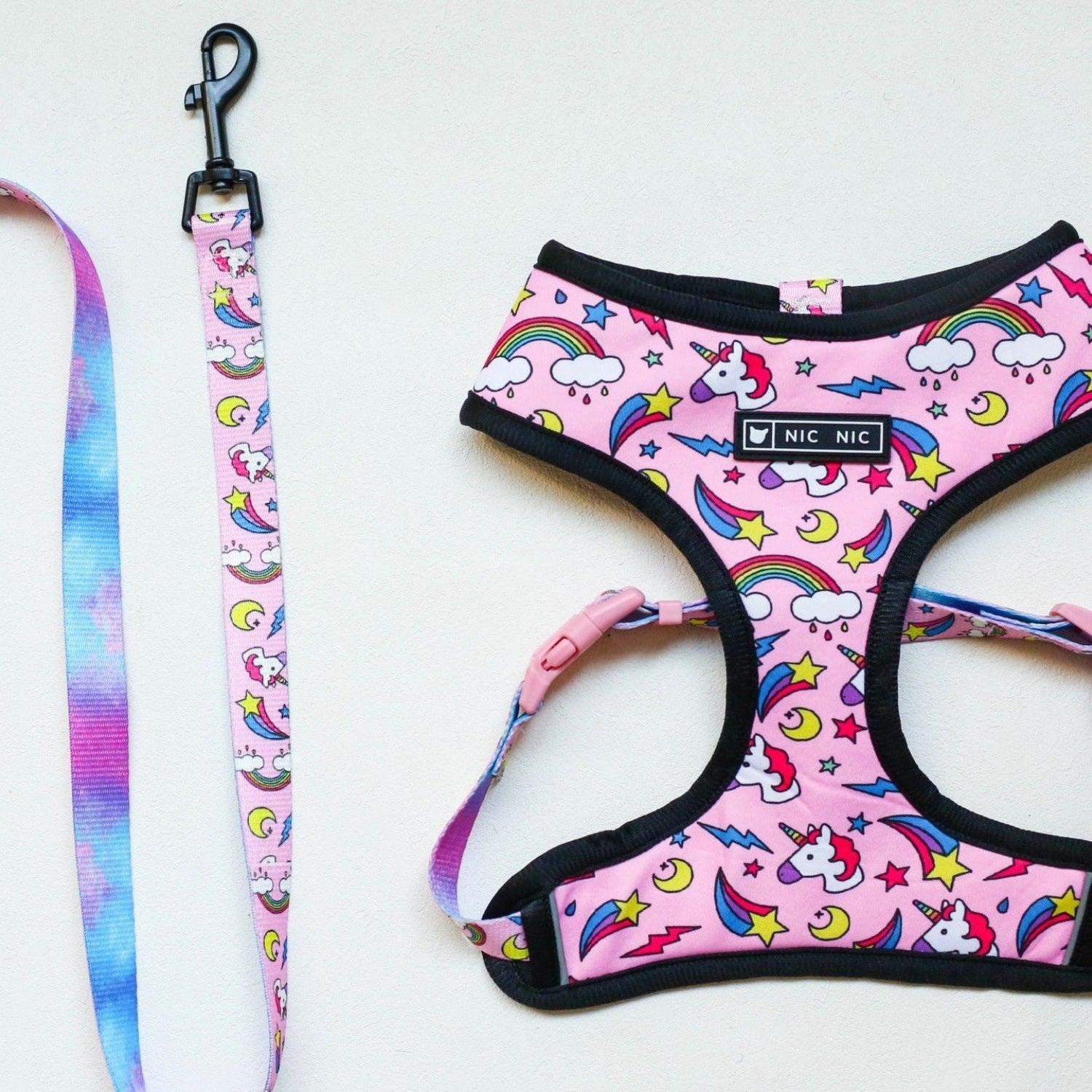 Printed Dog Harness & Leash Set - Pink Unicorn