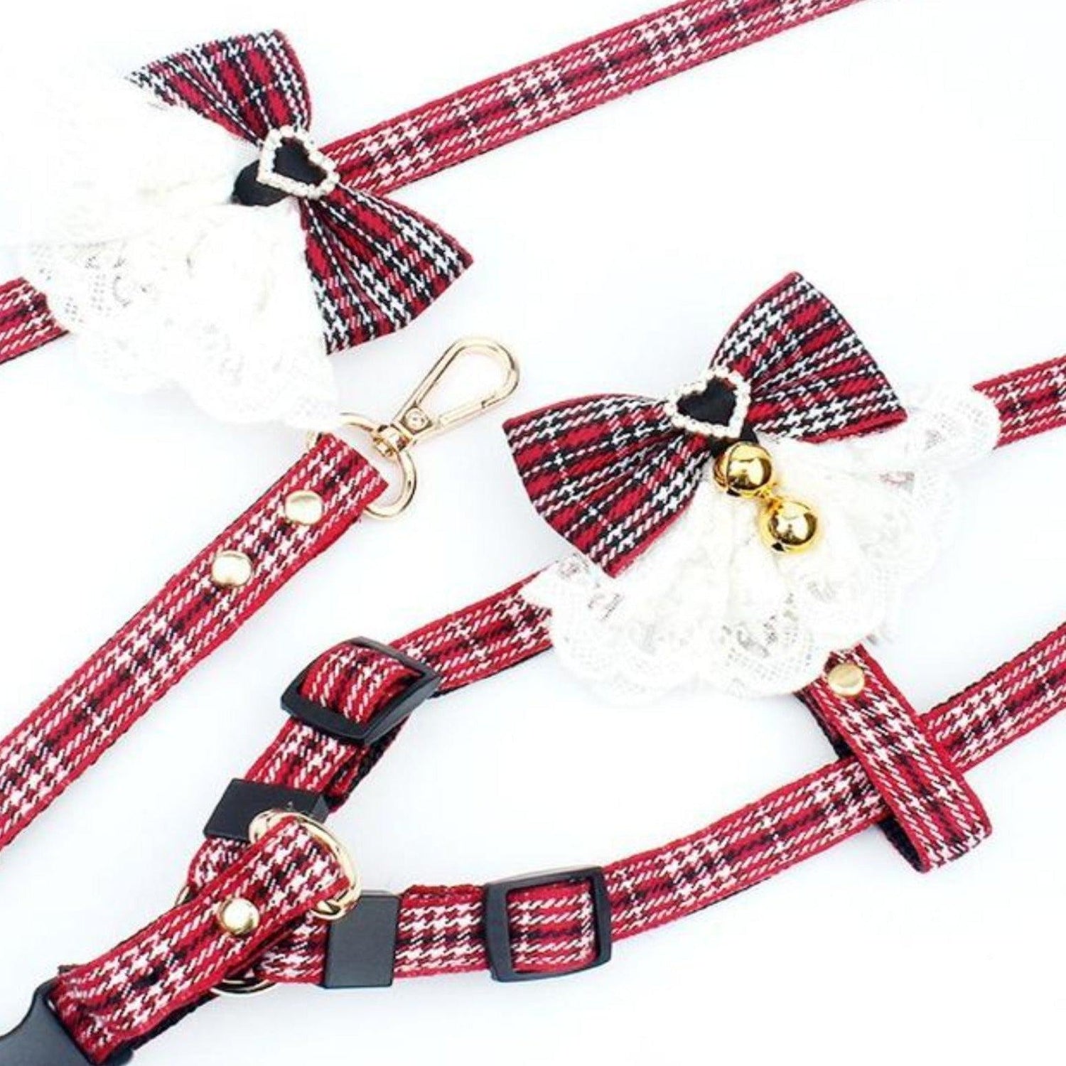 Scottish Bow Tie Dog Harness and Leash Set