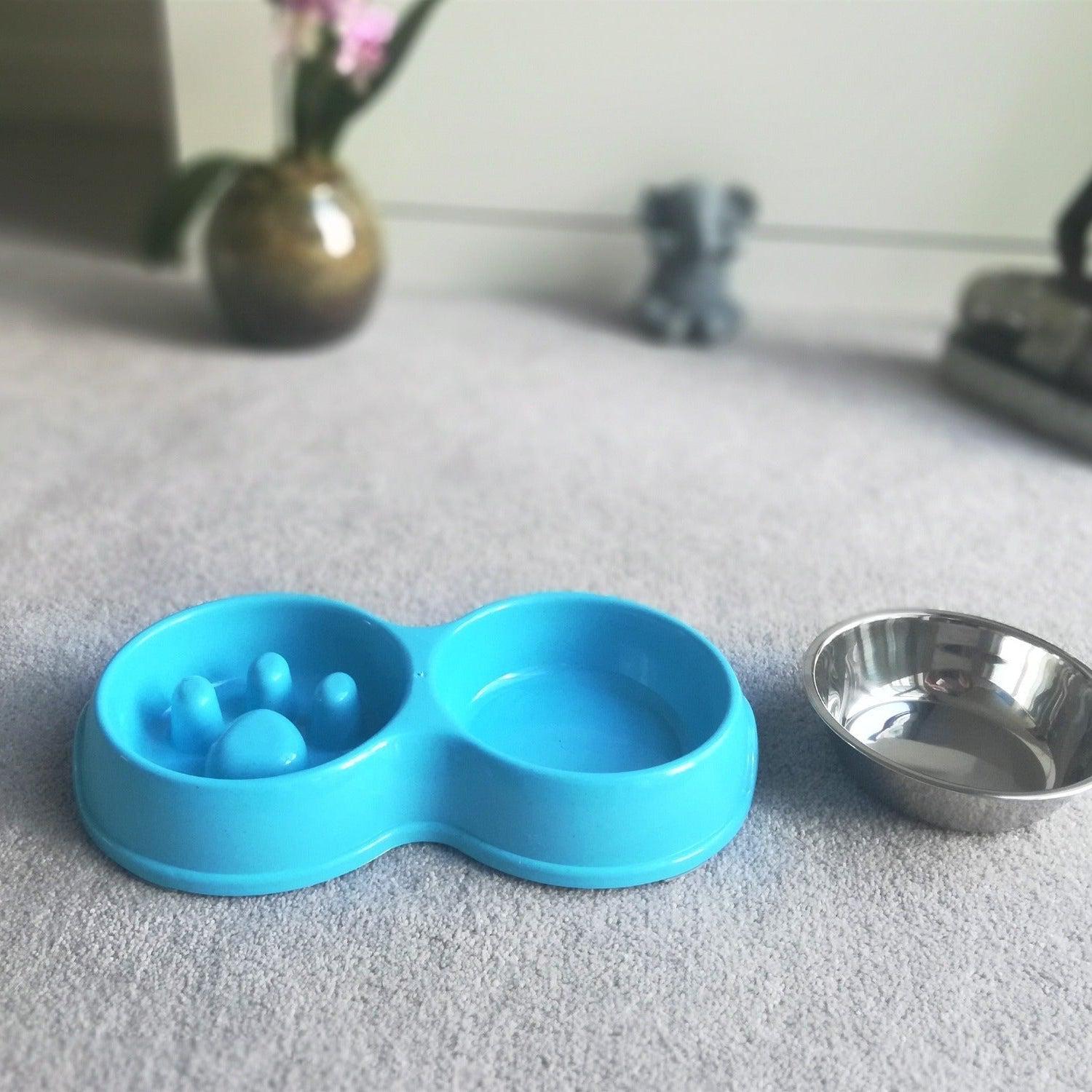 Slow Feeding Double Dog Bowl - Paw