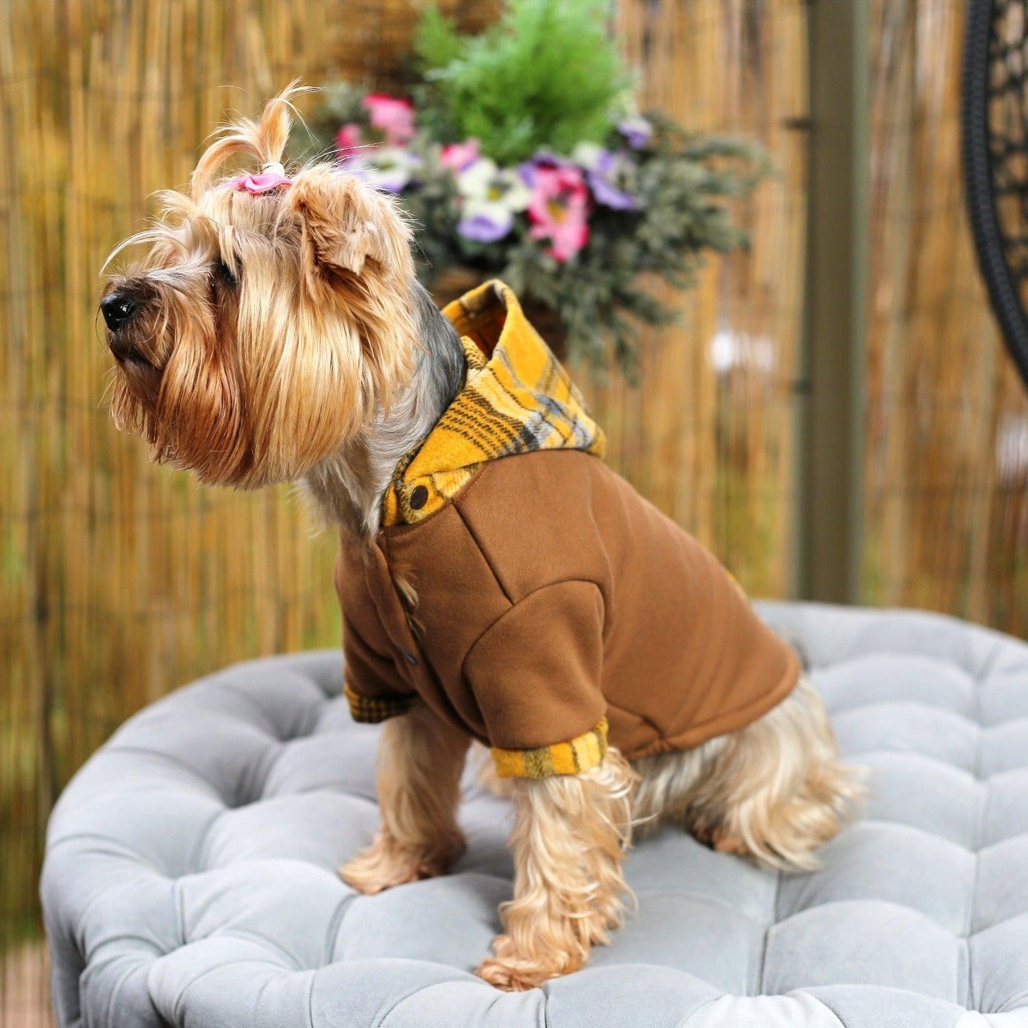 DroolingDog Puppy Hoodie – Warm Fleece Sherpa Hoodies For Small Dogs, Plaid Design, For Pets Under 3.3 Lbs