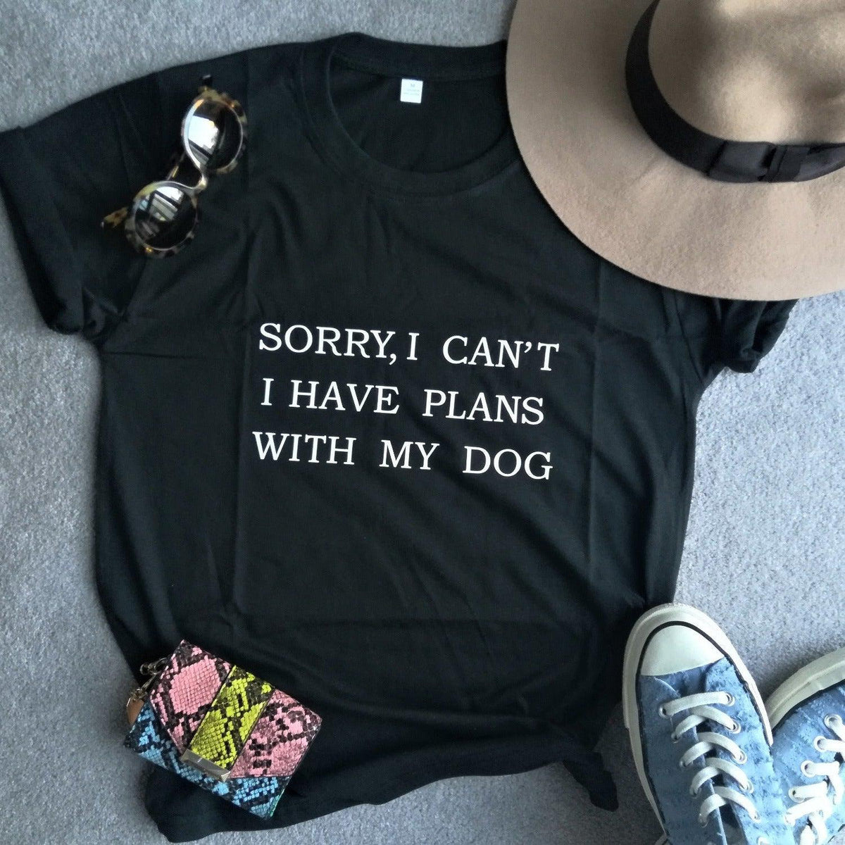 Sorry I Can't I Have Plans with My Dog Casual Tshirt - Black