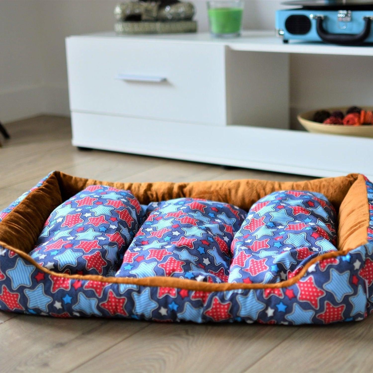 Warm Soft Comfy Dog Bed - Blue Dreams
