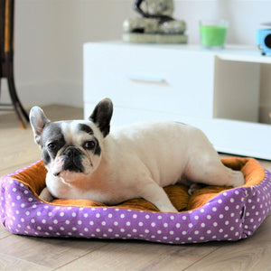 Warm Soft Comfy Dog Bed - Purple Polka Dots